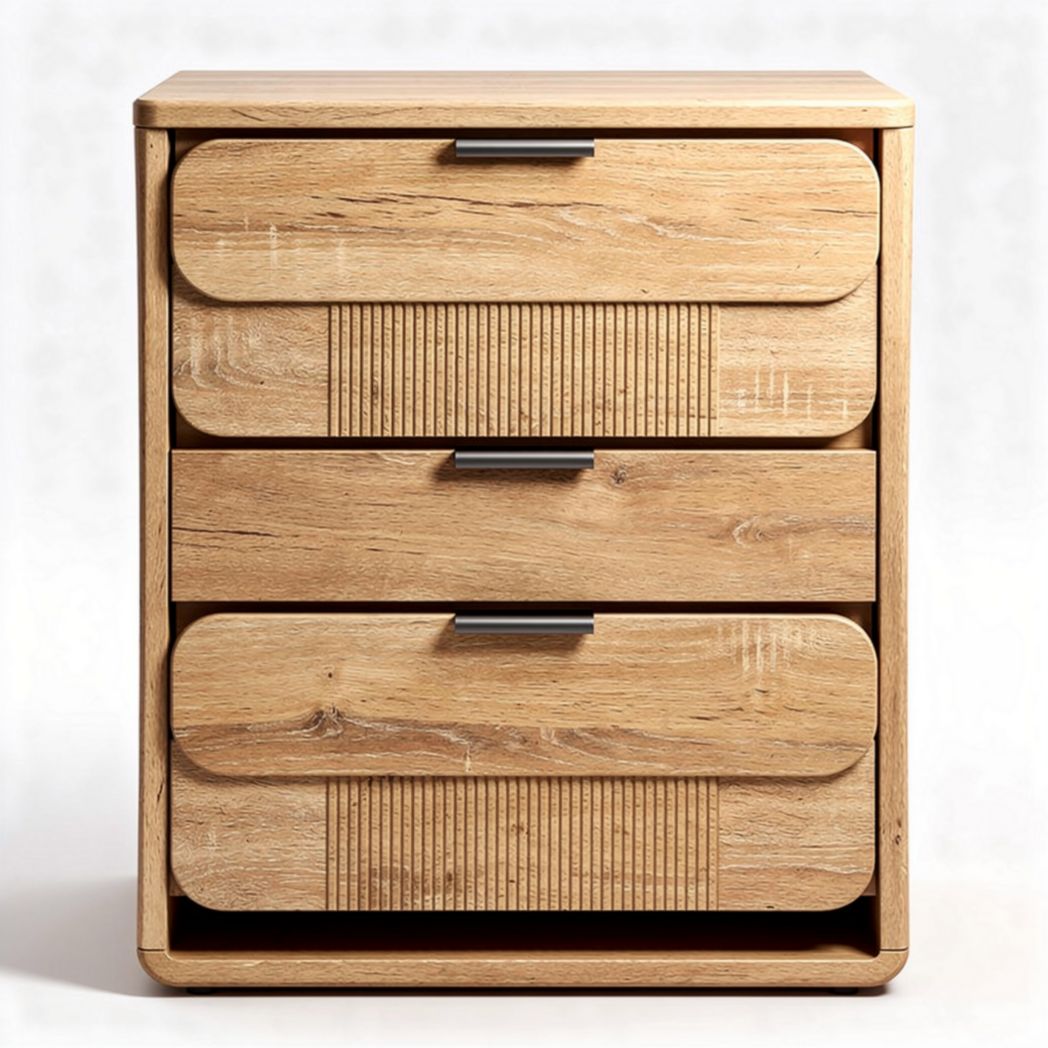 Cómoda de madera con tres cajones de 40 x 40 x 70cm en color natural
