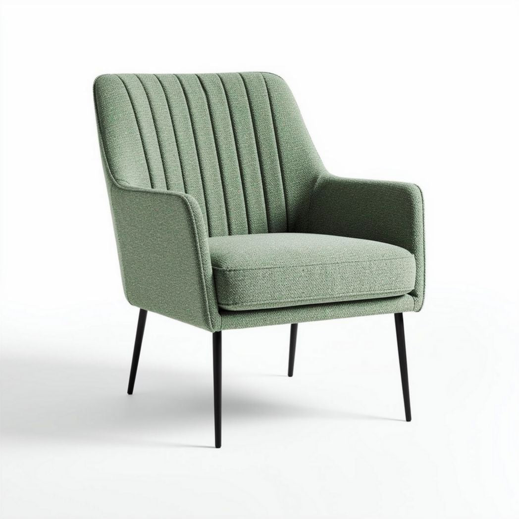 Sillón de diseño moderno en tela verde con patas metálicas 80 x 75 x 85cm