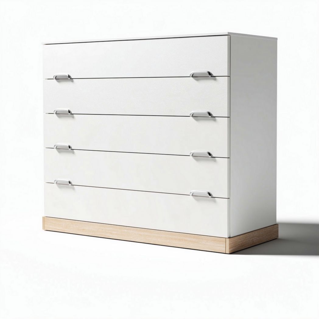 Cómoda blanca de cuatro cajones con base de madera 90 x 40 x 80cm