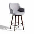 Silla de bar tapizada en tela gris con patas de madera 80 x 50 x 110cm