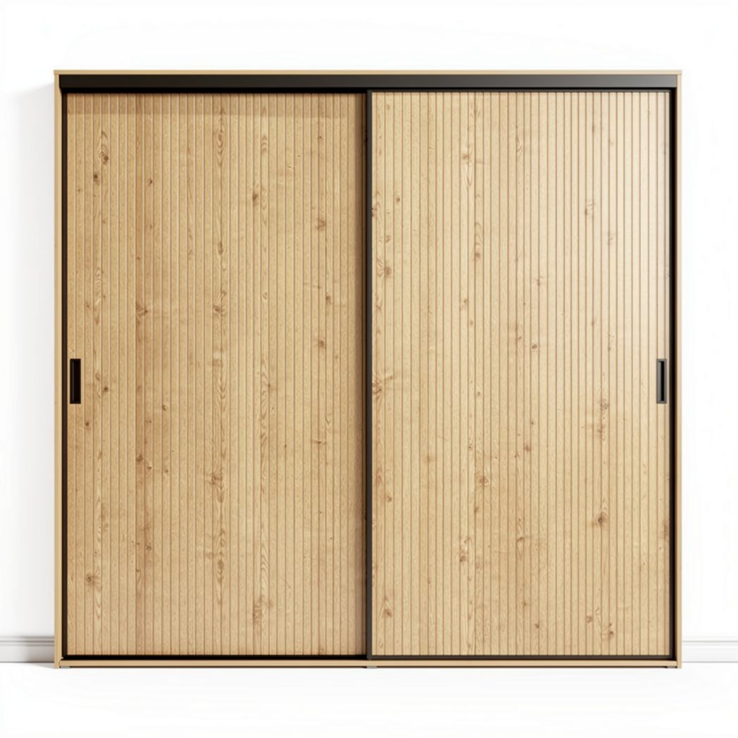 Armario de puertas correderas de madera en color natural 150 x 200 x 60cm