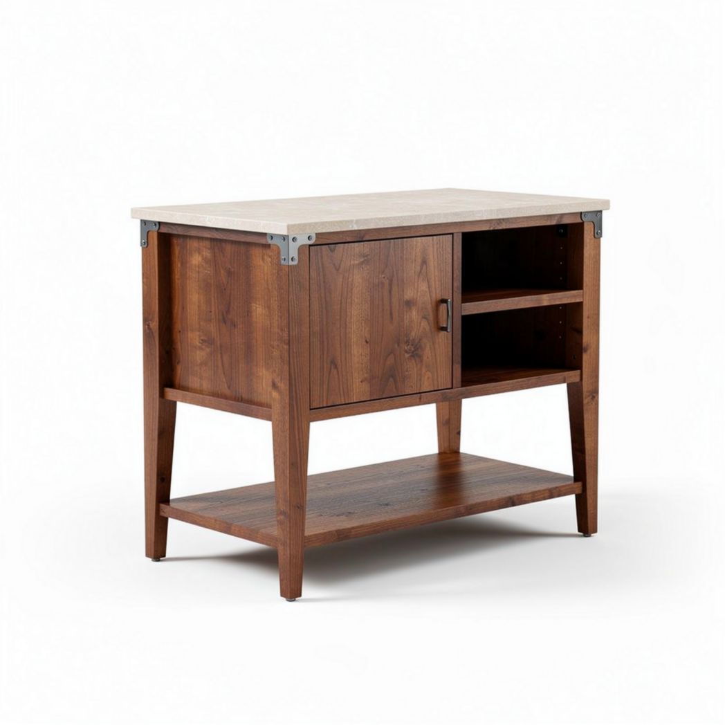 Mesa de cocina de madera de pino con estante inferior 120 x 60 x 90cm