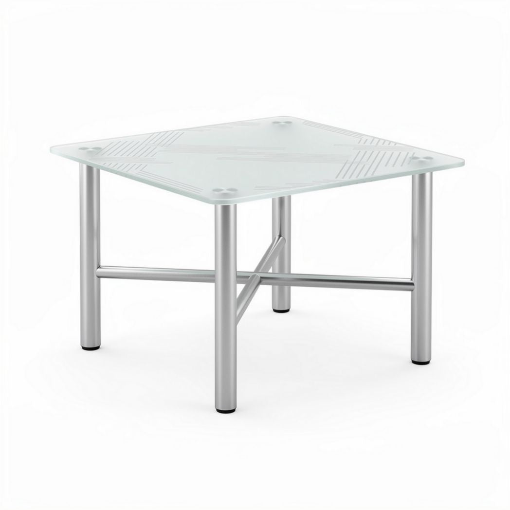 Mesa cuadrada de cristal templado con estructura de aluminio 60 x 60 x 40cm