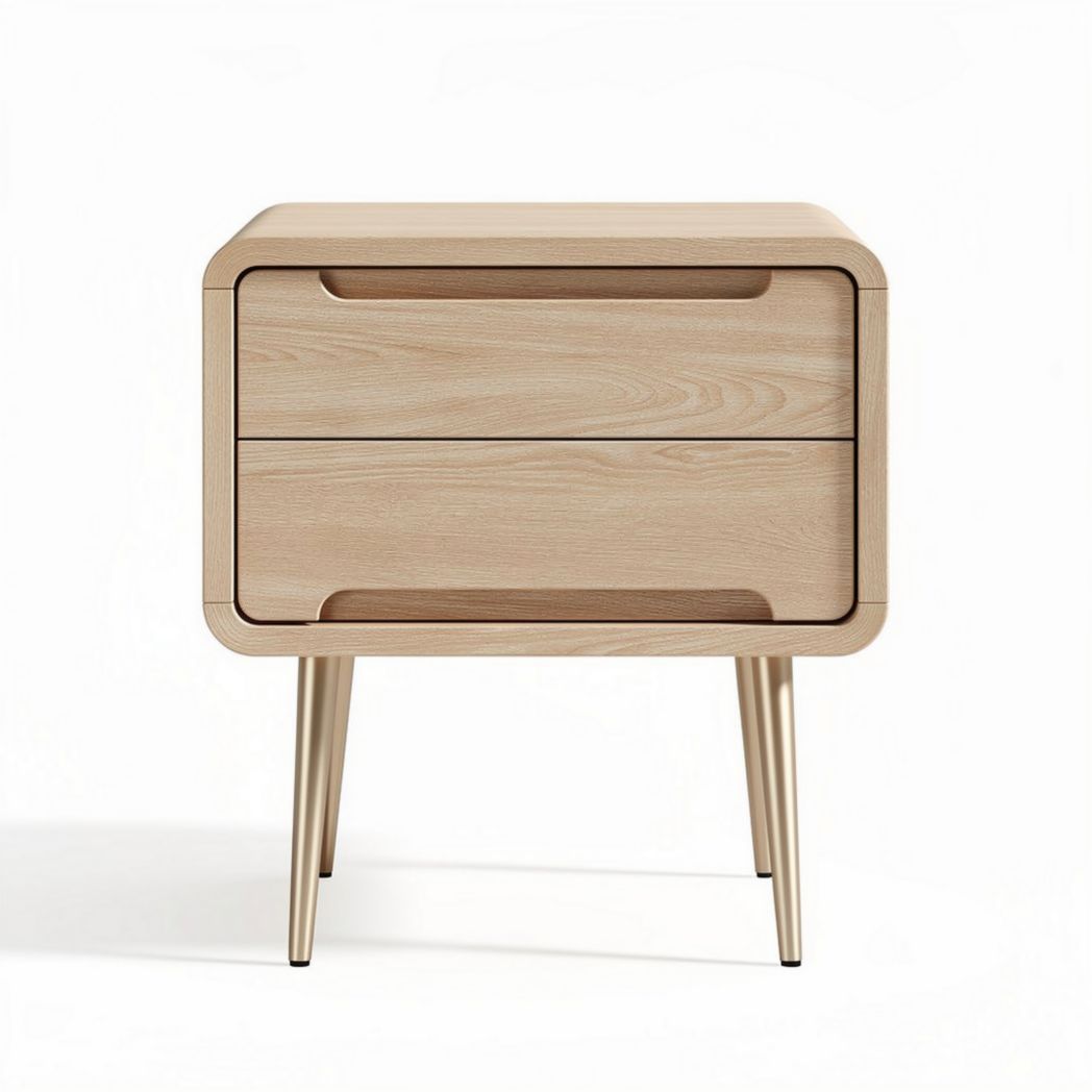Mesa de noche de madera en color natural con dos cajones 45 x 40 x 50cm