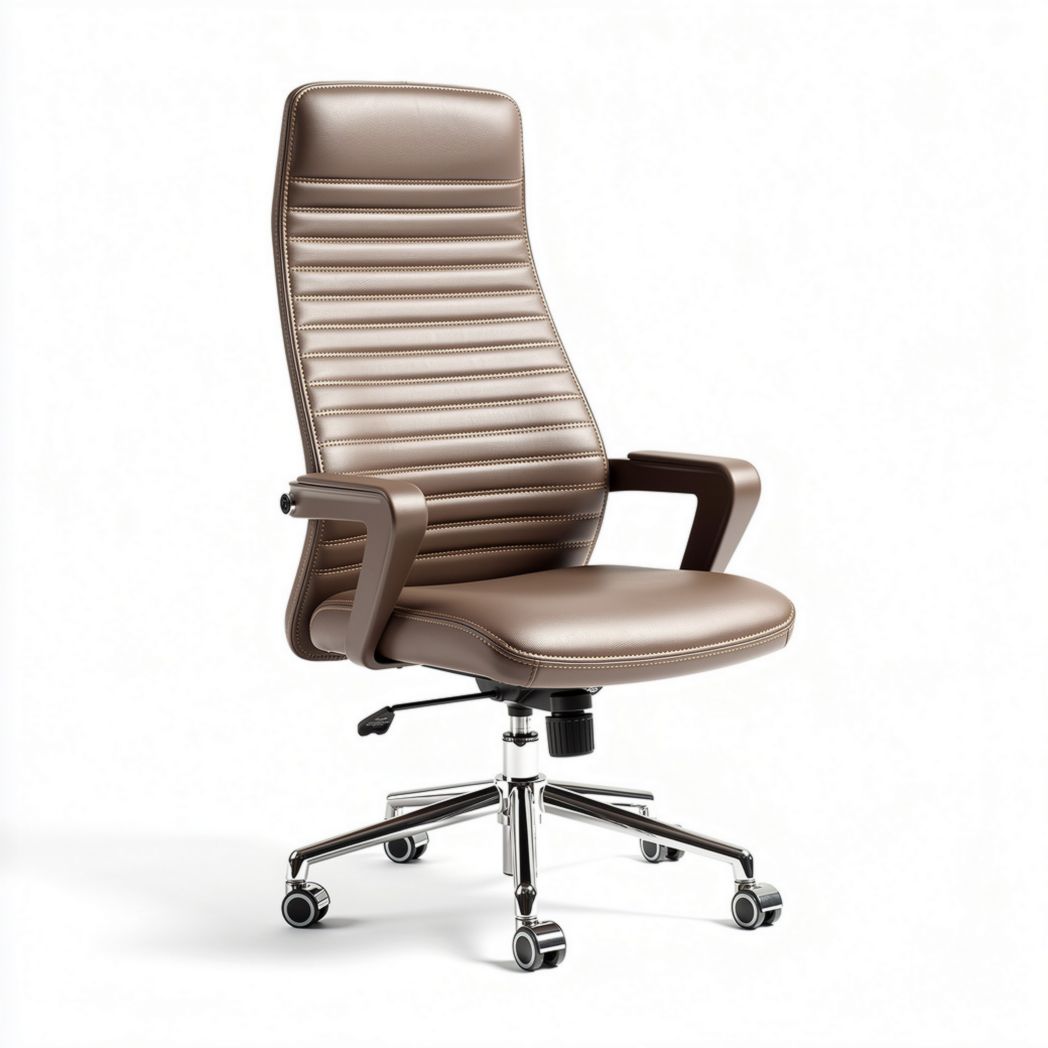Silla de oficina ergonómica de piel sintética color marrón con ruedas y altura ajustable 50 x 65 x 120cm