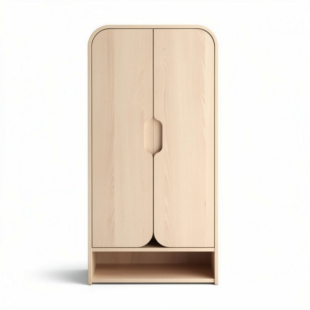 Armario de madera clara de 80 x 40 x 160 cm con estante inferior y puertas dobles