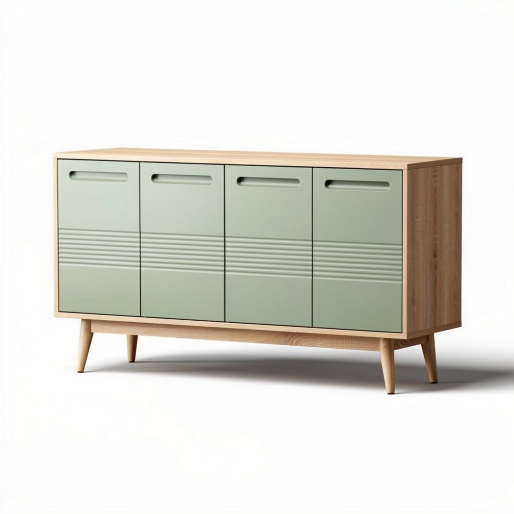 Mueble de almacenamiento de madera en color verde y natural 120 x 40 x 80cm