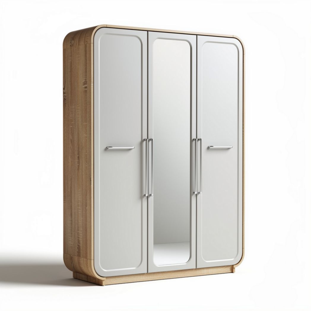 Armario de tres puertas con espejo en color blanco y madera 180 x 90 x 50cm