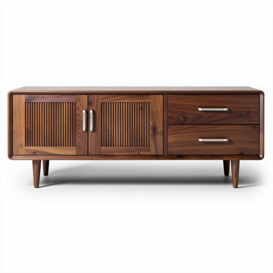 Mueble de televisión de madera de nogal con dos puertas y un cajón 150 x 40 x 60cm