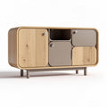 Mueble de almacenamiento de madera de pino y MDF en color natural y gris 120 x 40 x 75cm