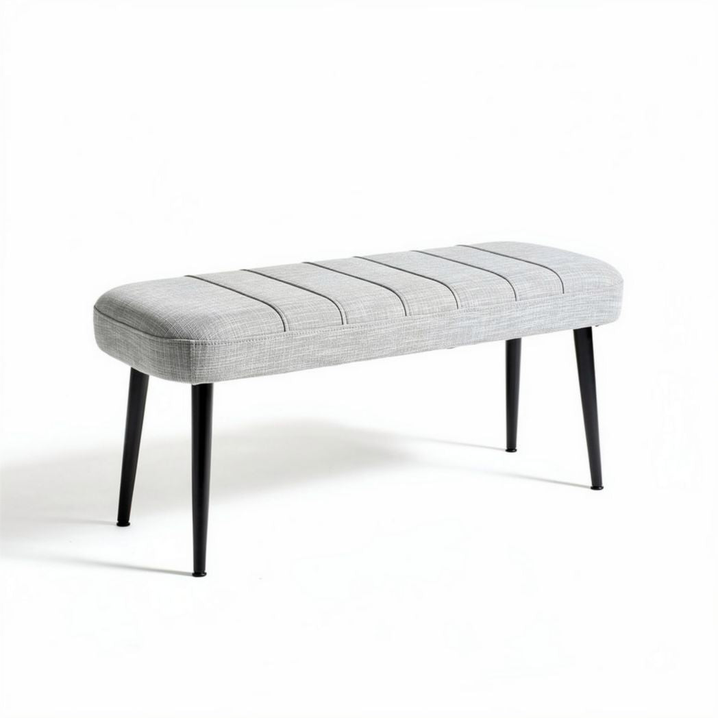 Banco de tela gris con patas de metal negro 120 x 40 x 45cm