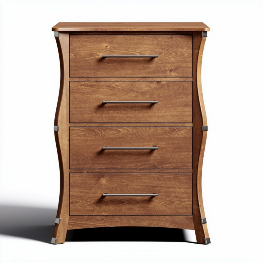 Cómoda de madera de 4 cajones en color marrón con acabado curvado 40 x 40 x 90cm